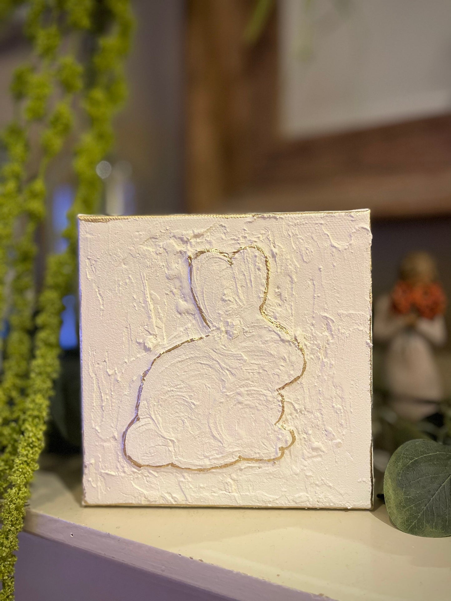 Canvas Bunny Textured Fine Art - Gold Accent painting - Easter - Spring - Home Decor